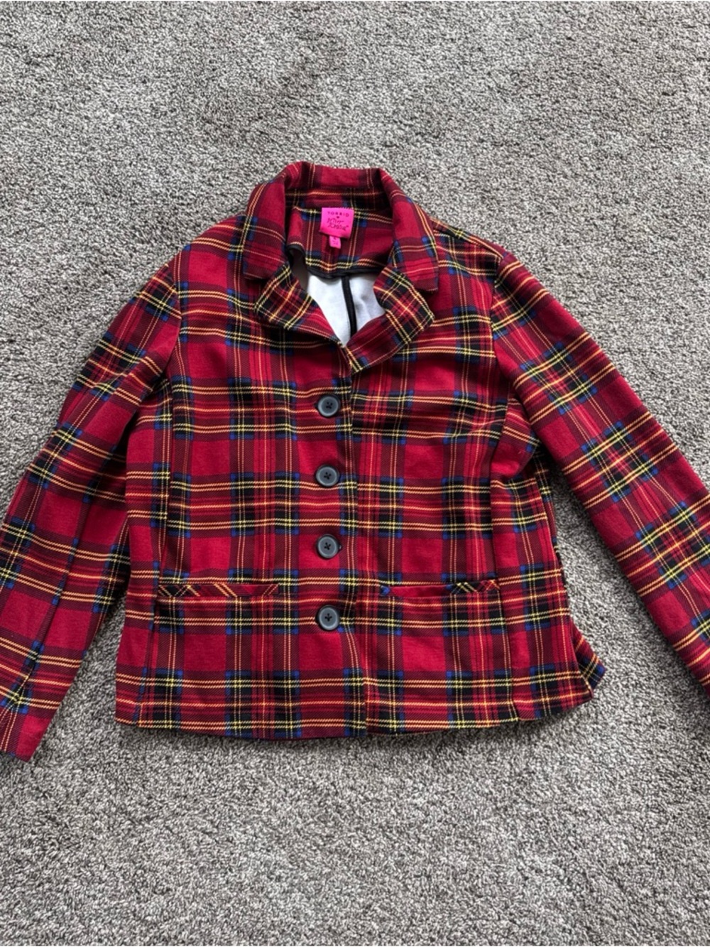 Torrid Betsey Johnson Red Plaid 4 Button-Front Jacket Womens Size 0 EUC